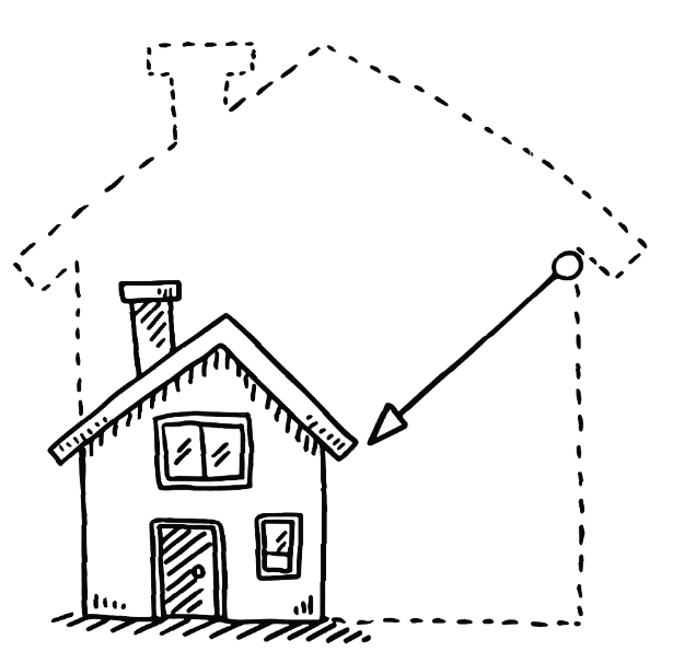 Illustration of a house with a dotted moving path